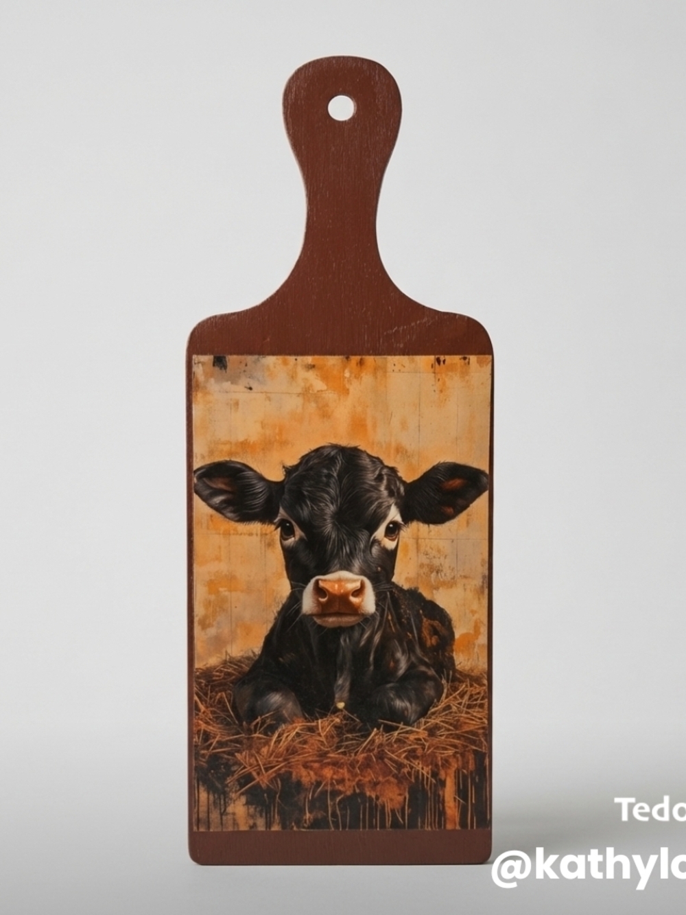 Cow Calf Decorative Wooden Paddle | Brown & Black